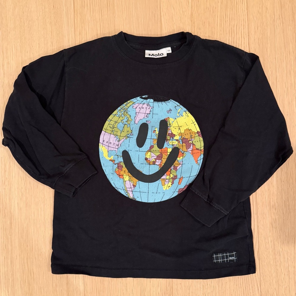 Molo Black Long Sleeve Shirt with Colorful Globe Design